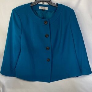 Tahari Women's Teal Blazer with Black Buttons 3/4 Sleeves Size 16W